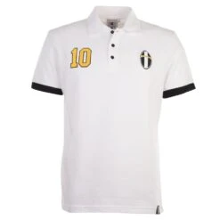 Piemonte Calcio Retro No. 10 White Polo Shirt with Pink and Black Trim