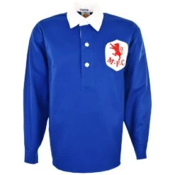 Millwall 1940s Retro Home Shirt - Blue with White Collar Long Sleeve Cotton Jersey