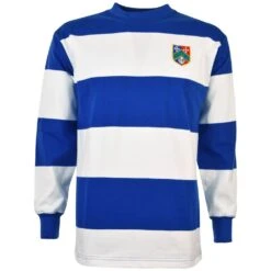 Queen's Park Rangers 1960s-70s Retro Blue and White Hooped Long Sleeve Football Shirt