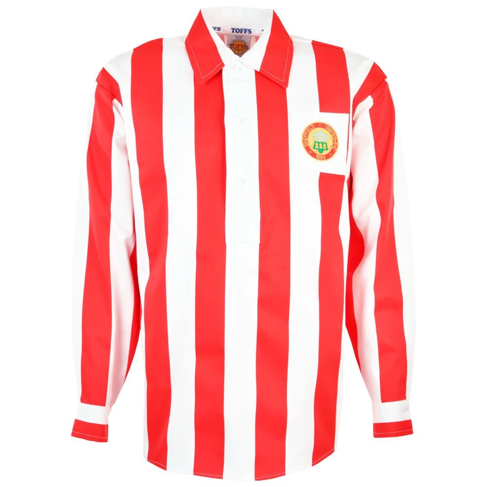 Sheffield United Red & White Striped 1920s-1950s Retro Long Sleeve Drill Cotton Football Shirt 3 Sheffield United Red & White Striped 1920s-1950s Retro Long Sleeve Drill Cotton Football Shirt