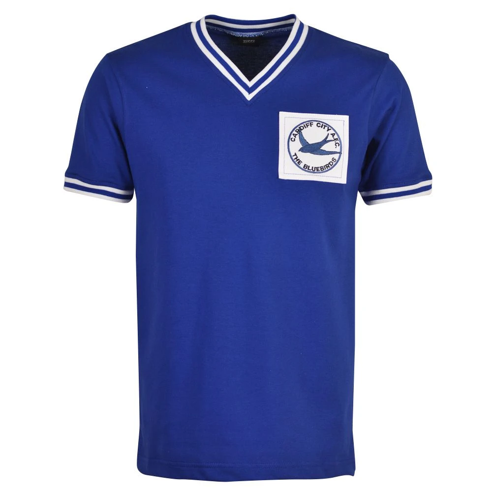 Cardiff City Blue with White Trim – 1959-60 Retro Heritage V-Neck Football Shirt 3 Cardiff City Blue with White Trim – 1959-60 Retro Heritage V-Neck Football Shirt