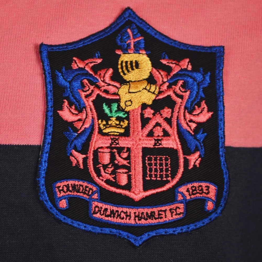 Dulwich Hamlet Navy and Pink Hooped – 1937 Cup Final Inspired Retro Heavyweight Polo Shirt 4 Dulwich Hamlet Navy and Pink Hooped – 1937 Cup Final Inspired Retro Heavyweight Polo Shirt - Image 2