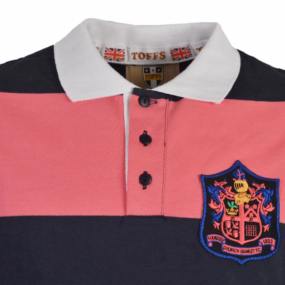 Dulwich Hamlet Navy and Pink Hooped – 1937 Cup Final Inspired Retro Heavyweight Polo Shirt 5 Dulwich Hamlet Navy and Pink Hooped – 1937 Cup Final Inspired Retro Heavyweight Polo Shirt - Image 3