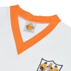Blackpool FC Late 1950s Away Retro Football Shirt – White with Tangerine V-Neck Vintage Kit 7 Blackpool FC Late 1950s Away Retro Football Shirt – White with Tangerine V-Neck Vintage Kit -Toffs Store 1998 2