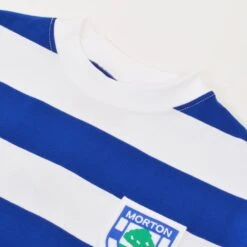 Greenock Morton Blue & White Hoops – 1969-1971 Retro Long Sleeve Football Shirt -Toffs Store 2034 2