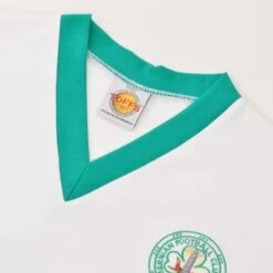 Hibernian FC 1960s Away Retro Football Shirt - White with Green V-Neck -Toffs Store 2045 2