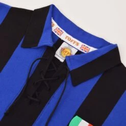 Internazionale Milan 1950s Retro Football Shirt – Black & Blue Stripes Long Sleeve Lace Neck Jersey -Toffs Store 4024 2