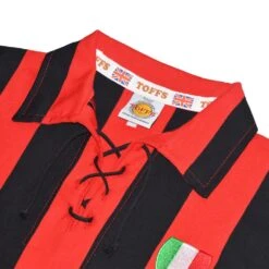 AC Milan 1950s Retro Football Shirt – Rossoneri Red and Black Stripes Long Sleeve Lace Neck -Toffs Store 4031 2
