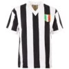 Piemonte Calcio Black and White Striped 1960s Retro V-Neck Football Shirt - Heritage Organic Cotton Jersey -Toffs Store 4092