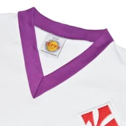 Fiorentina 1960s Retro Away Football Shirt – White with Purple Trim Vintage V-Neck -Toffs Store 4133 2