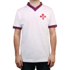 Fiorentina 1960s Retro Away Football Shirt – White with Purple Trim Vintage V-Neck -Toffs Store 4133 3