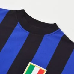 Inter Milan 1964-1965 Retro Long Sleeve Home Shirt – Black & Blue Stripes with Scudetto Shield -Toffs Store 4561 2