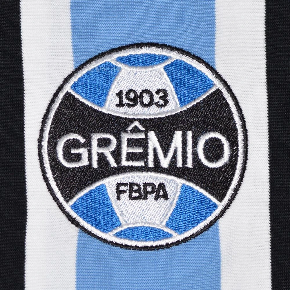 Gremio 1970s Retro Football Shirt – Sky Blue, Black & White Tricolor Stripes – Heritage V-Neck 5 Gremio 1970s Retro Football Shirt – Sky Blue, Black & White Tricolor Stripes – Heritage V-Neck - Image 3
