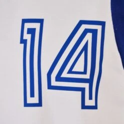 LA Aztecs 1979 Johan Cruyff No. 14 Home Retro Football Shirt - White/Royal V-Neck -Toffs Store 5089 1