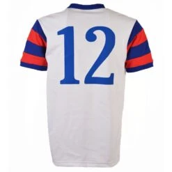 Tampa Bay Rowdies 1985 Exhibition Retro Football Shirt – White with Royal and Red Striped Sleeves -Toffs Store 5093 1
