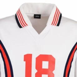 Vancouver Whitecaps 1978 Home Retro Jersey – White with Navy/Red Side Stripes Long Sleeve NASL Shirt -Toffs Store 5098 1