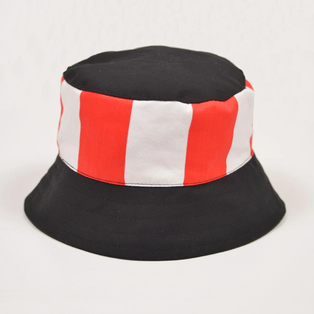 TOFFS Black with Red and White Stripes – Heavy Drill Cotton Football Bucket Hat 3 TOFFS Black with Red and White Stripes – Heavy Drill Cotton Football Bucket Hat