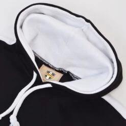 Toffs Retro Black Hoodie - White Sleeve Panels. -Toffs Store black hoodie hood