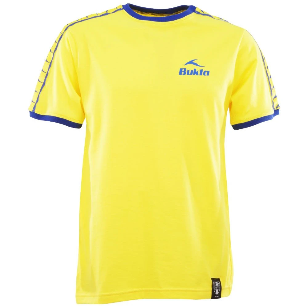 Bukta Royal Blue on Yellow Ringer T-Shirt – Vintage Flock Logo Organic Cotton Tee 3 Bukta Royal Blue on Yellow Ringer T-Shirt – Vintage Flock Logo Organic Cotton Tee