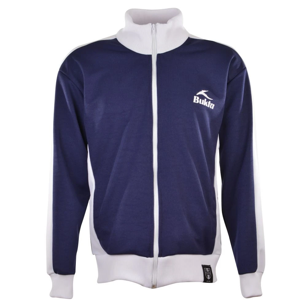 Bukta Navy Track Top with White Contrast Panels & Cuffs – Classic British Pique Zip Jacket 3 Bukta Navy Track Top with White Contrast Panels & Cuffs – Classic British Pique Zip Jacket