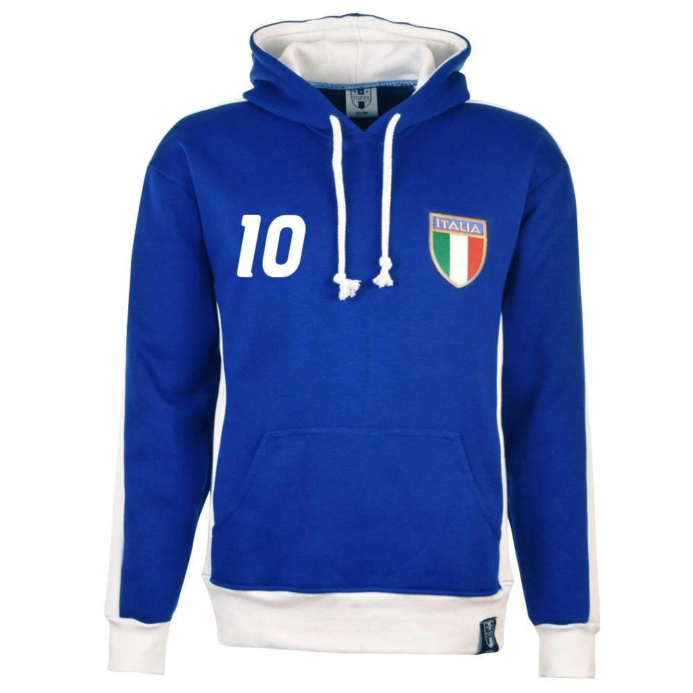 Italy National Team Royal Blue & White - Number 10 Retro Embroidered Hoodie 3 Italy National Team Royal Blue & White - Number 10 Retro Embroidered Hoodie