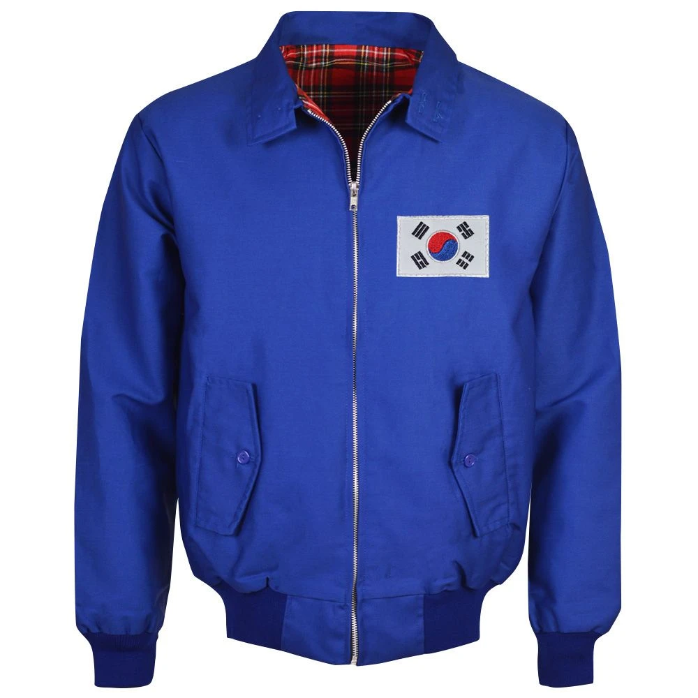 South Korea Royal Blue Harrington Jacket – Classic Embroidered Emblem & Red Tartan Lining 3 South Korea Royal Blue Harrington Jacket – Classic Embroidered Emblem & Red Tartan Lining