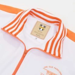 The Old Fashioned Football Shirt Co. White and Orange Retro Track Top – Heritage Stand Collar Full-Zip Jacket -Toffs Store j0058 2