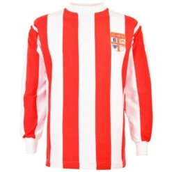 Stoke City Red and White Striped 1972 League Cup Retro – Kids Long Sleeve Football Shirt