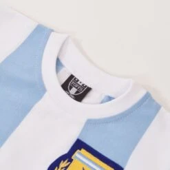 Argentina 1986 World Cup Final No. 10 Kids Retro Football Shirt – Albiceleste Organic Cotton Stripe -Toffs Store kd3510m 2
