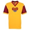 Dukla Prague 1960s Away Yellow with Burgundy Trim – Kids Retro V-Neck Football Shirt -Toffs Store kd4075