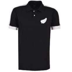 New Zealand Rugby Black with White Sleeve Panels – 1980 Vintage Badge Organic Cotton Polo