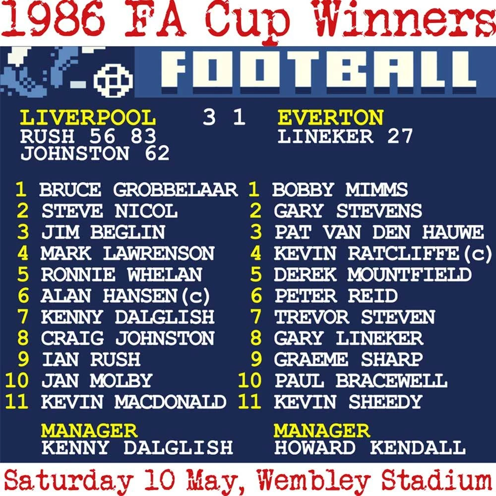 1986 FA Cup Final (Liverpool) Retrotext T-Shirt - White 4 1986 FA Cup Final (Liverpool) Retrotext T-Shirt - White - Image 2