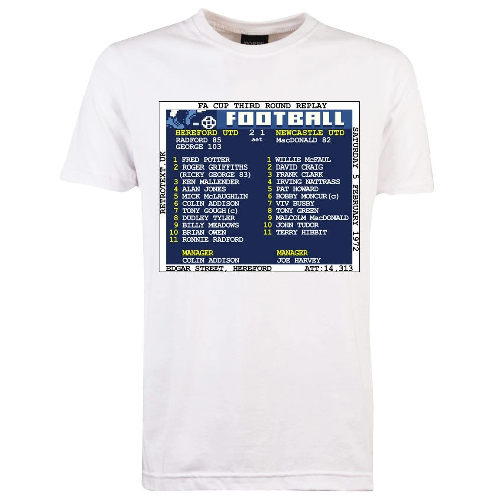 1972 Hereford Utd V Newcastle United (Hereford) Retrotext T-Shirt - White 3 1972 Hereford Utd V Newcastle United (Hereford) Retrotext T-Shirt - White