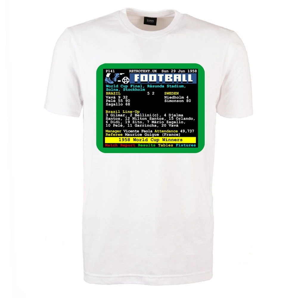 1958 World Cup Brazil V Sweden Retrotext T-Shirt - White 3 1958 World Cup Brazil V Sweden Retrotext T-Shirt - White