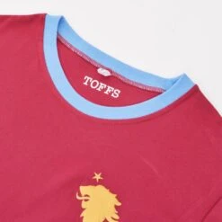 Aston Villa Maroon and Sky Ringer - 12th Man Embroidered Crest Organic Cotton T-Shirt 7 Aston Villa Maroon and Sky Ringer - 12th Man Embroidered Crest Organic Cotton T-Shirt -Toffs Store t0068 2