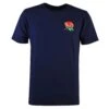 England Rugby Navy Blue Embroidered Rose Organic Cotton T-Shirt - Classic Relaxed Fit
