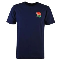 England Rugby Navy Blue Embroidered Rose Organic Cotton T-Shirt - Classic Relaxed Fit