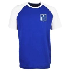 Greece Royal & White Raglan Sleeve T-Shirt – National Team Embroidered Cotton Tee