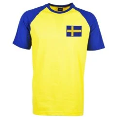 Sweden Kids Yellow & Royal Blue Raglan T-Shirt – Vintage 1960s Crest Cotton Tee