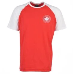 Canada National Team Red and White Raglan Sleeve – Embroidered Crest Organic Cotton T-Shirt