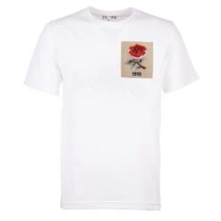 England Rugby Heritage Rose 1910 White - Vintage Stitched Badge Organic Cotton T-Shirt
